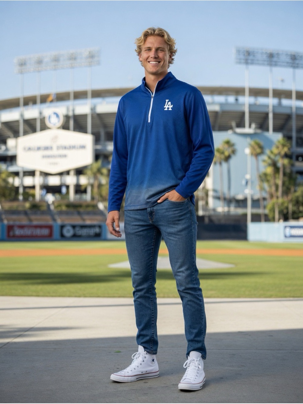 Los Angeles Dodgers Blue Quarter-Zip Pullover Shirt